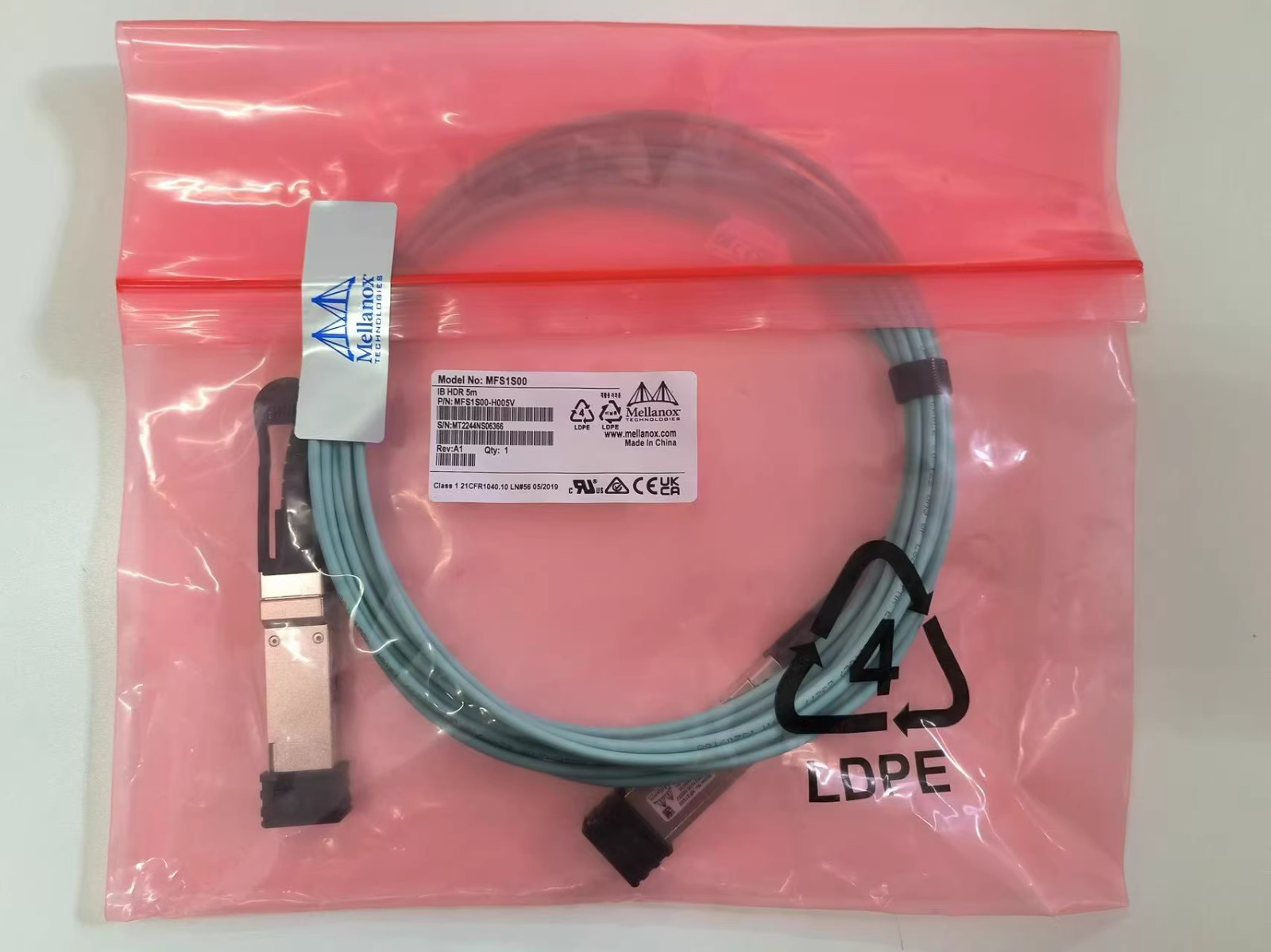 MFS1S00-H005V NVIDIA Infiniband AOC Cable IB HDR 5m