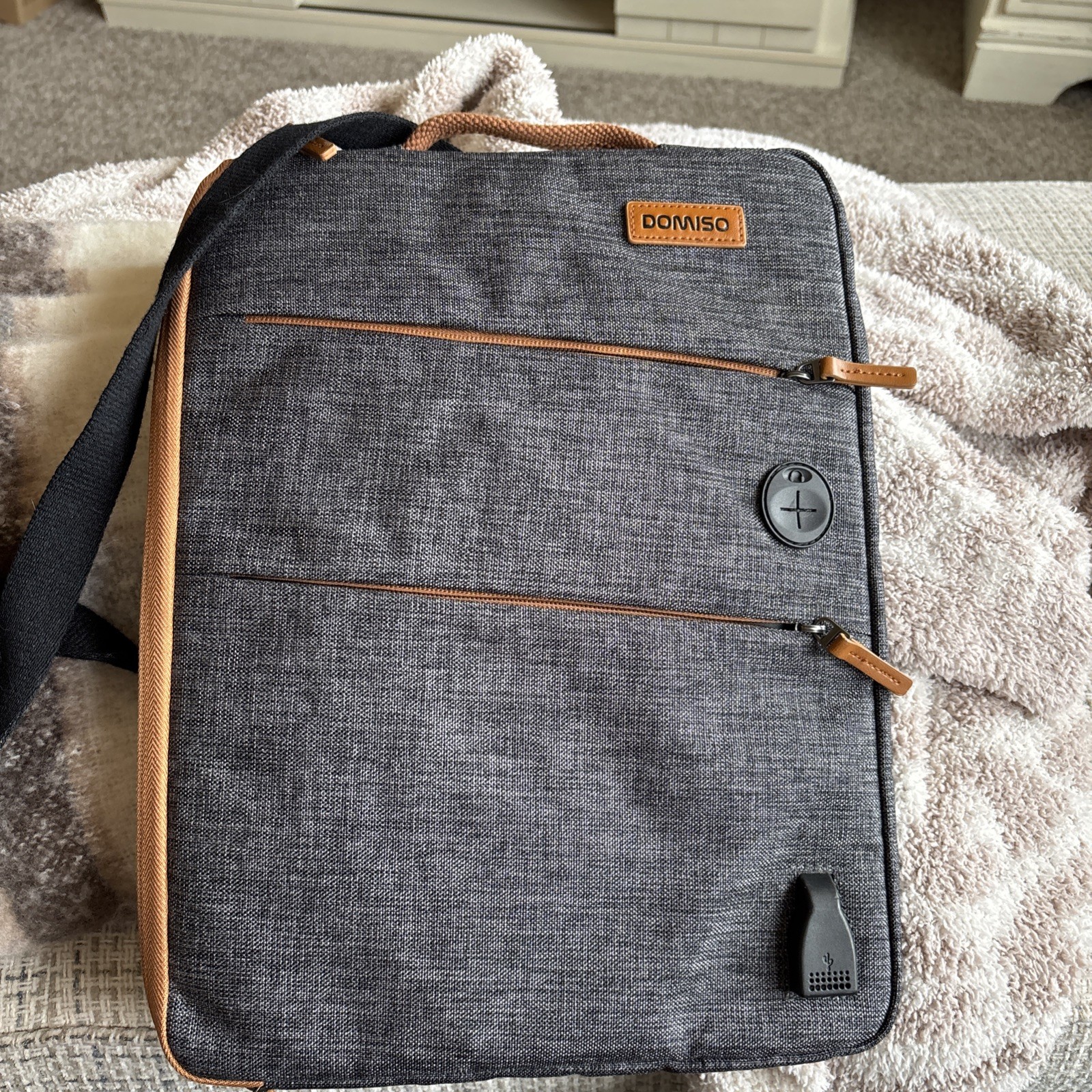 DOMISO 14 Inch Waterproof Laptop Bag Canvas with USB Charging Port Headphone