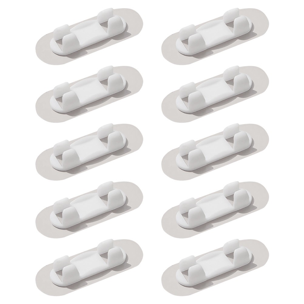 10Pcs Convenient White Plastic Cable Clips Adhesive Wire Organizer for Home Use