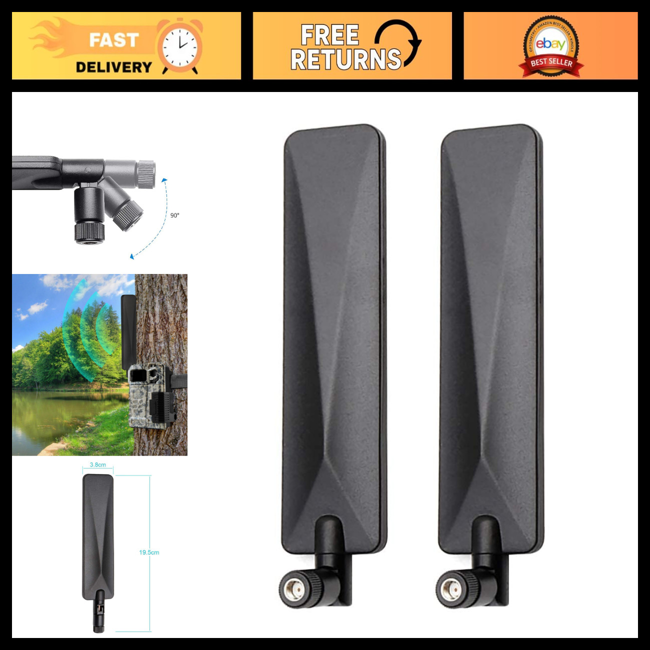 4G LTE RPSMA Antenna for Spypoint Link Micro, Tactacam, Stealth Cam - 2 Pack
