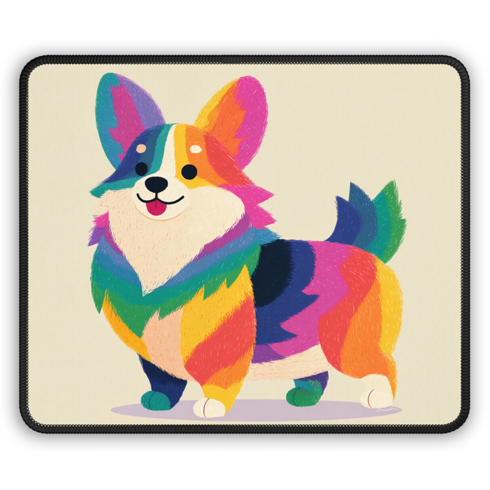 Colorful Rainbow Corgi Gaming Mouse Pad | Cute Dog Desk Mat