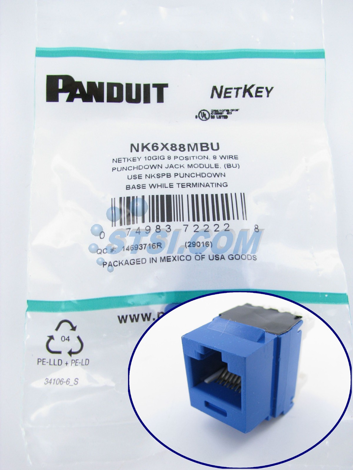 Panduit NetKey NK6X88MBU Cat6a Jack Module, Blue ~STSI