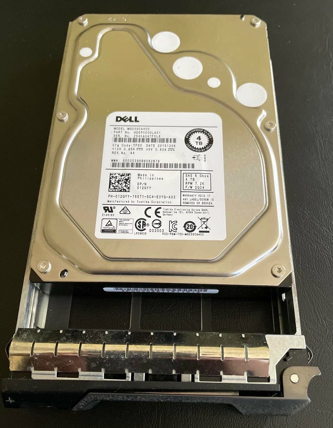 Dell 6P85J 4Tb 7.2K RPM 6Gbps SED SAS Hard Drive w /R seris tray