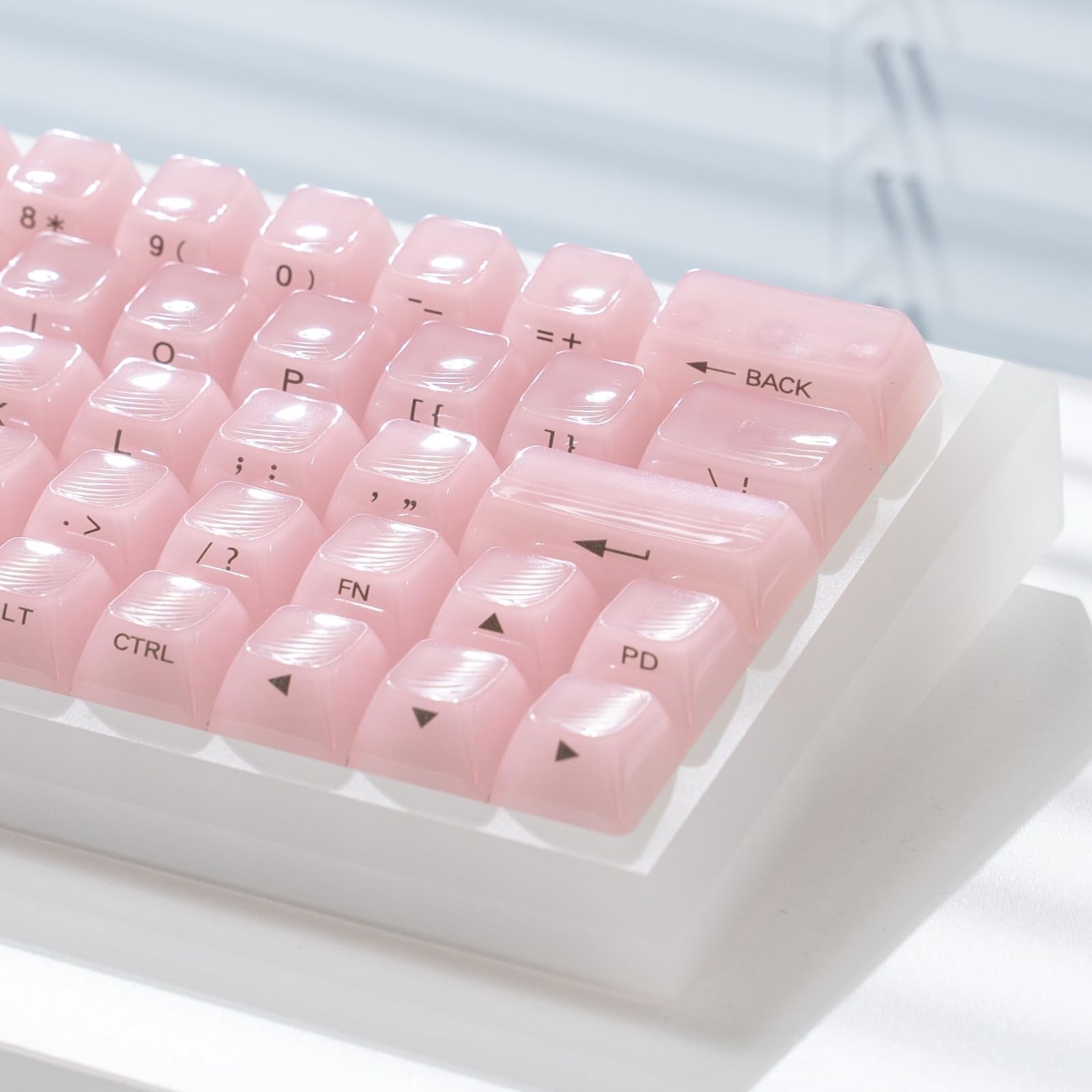 Pink PC MDA Profile Crystal Transparent Keycap Set 115 Keys Side Printed MX