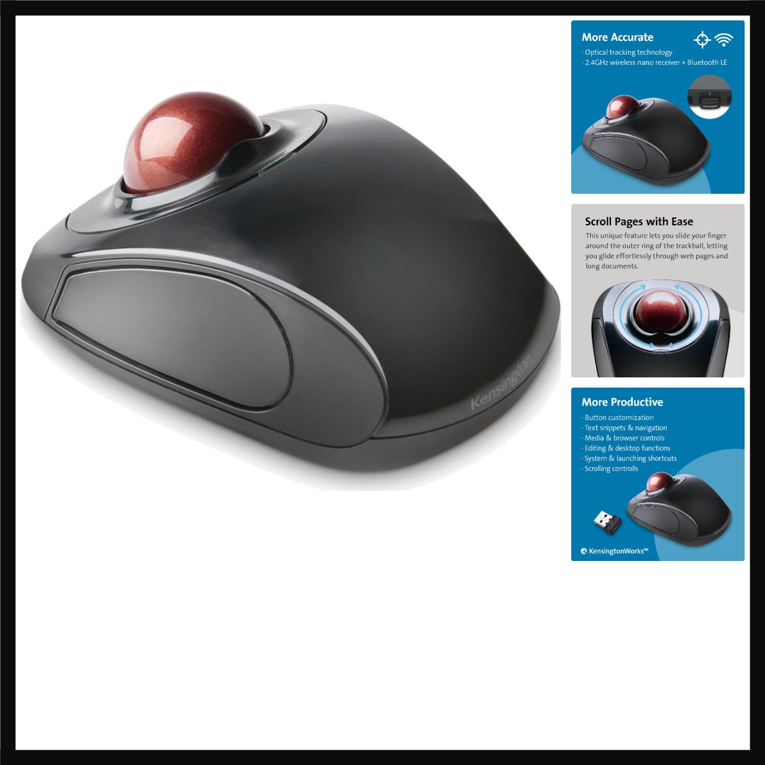 Orbit Wireless Trackball Mouse with Touch Scroll - Ambidextrous Ergonomics