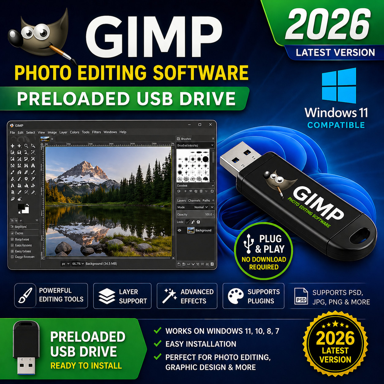 GIMP 3 (2026 Edition) Pro Graphic Design - Photo Editing Software Program on USB