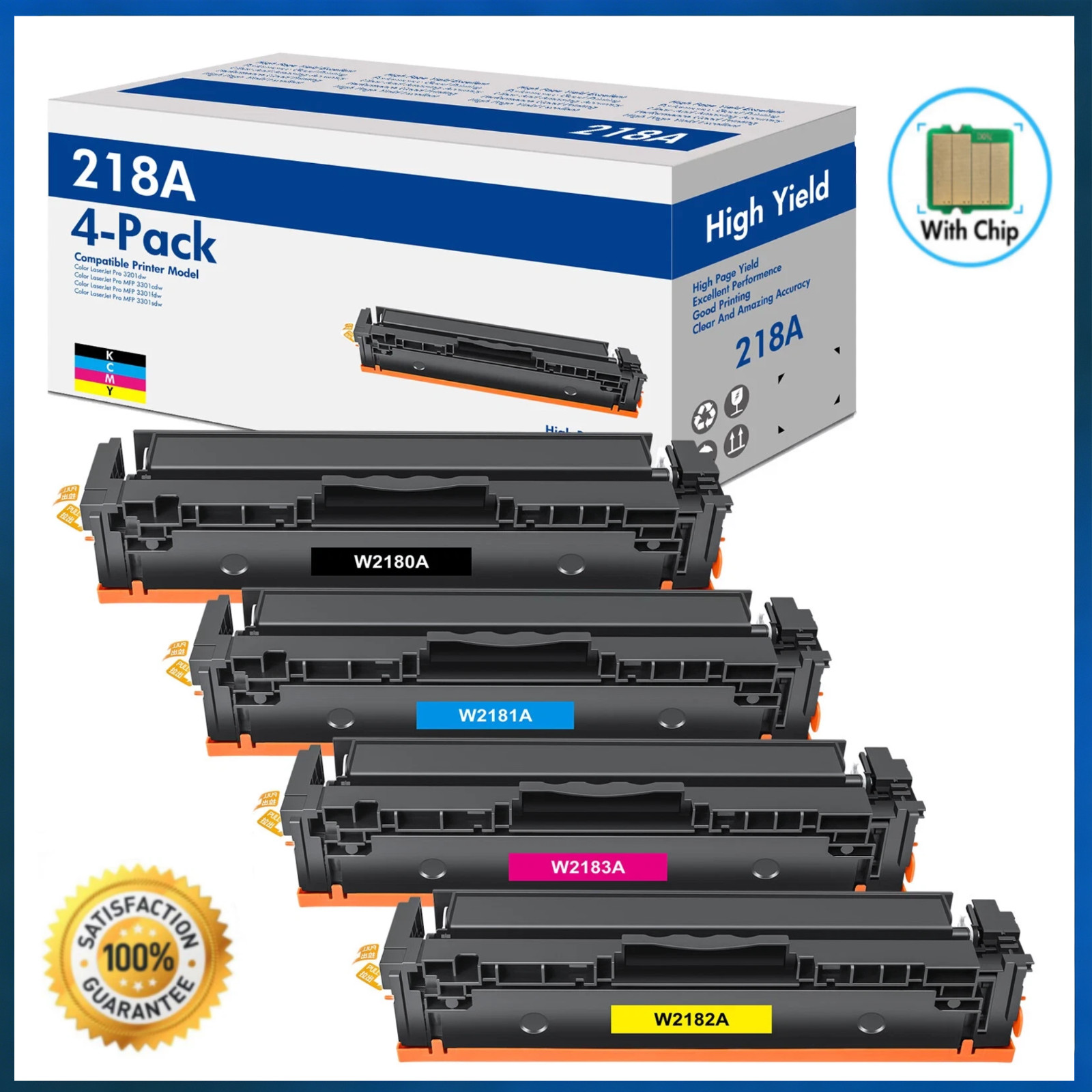 4PK WITH CHIP W2180A Toner For HP 218A LaserJet Pro 3201dw MFP 3301cdw 3301sdw