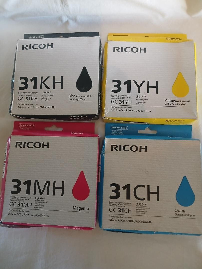 Set of 4 Ricoh High Yield Inks GC31K GC31C GC31M GC31Y CMYK GX e7700n e5550n