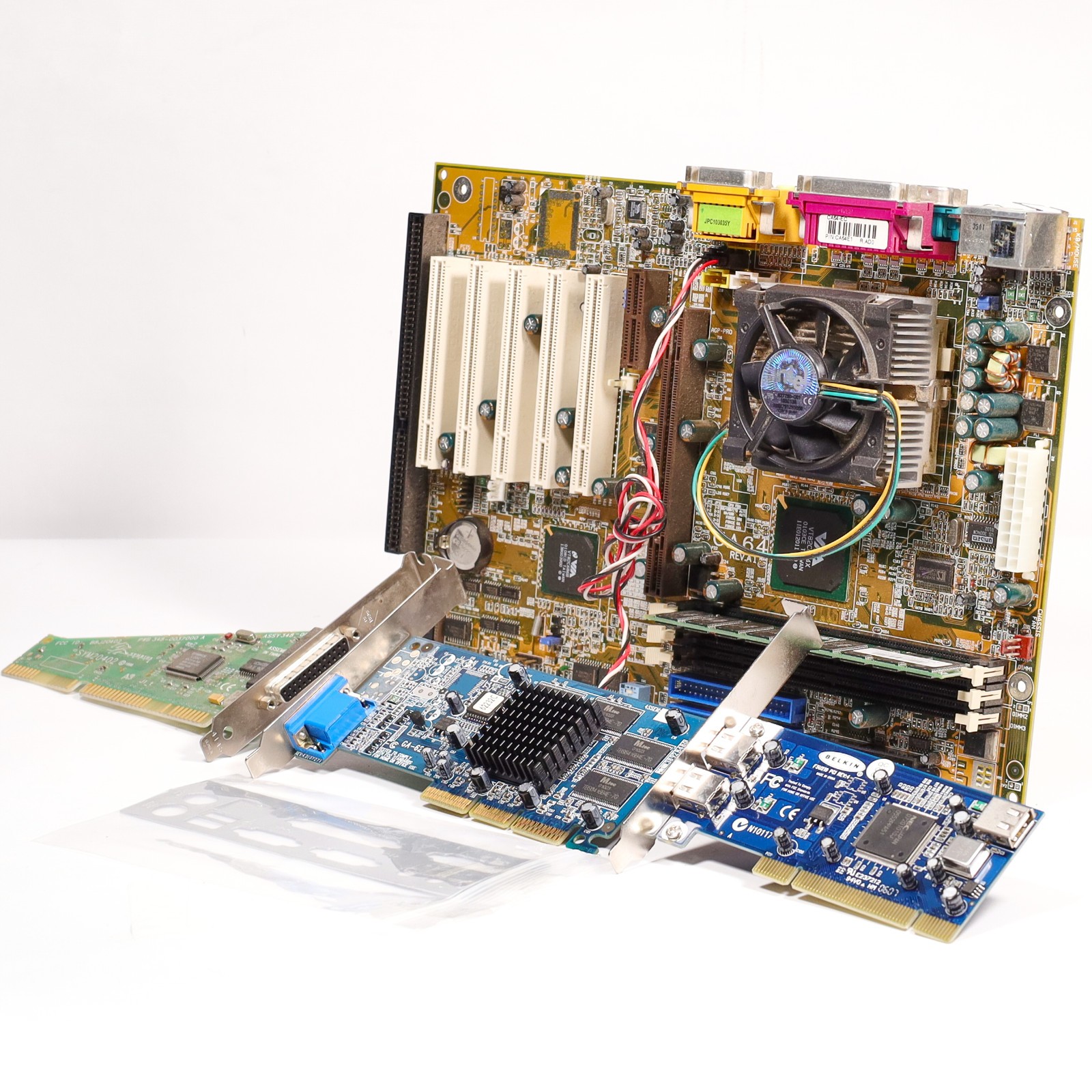 LOADED DFI CA64-EC Vintage Motherboard with Pentium III, 256MB RAM, Cards