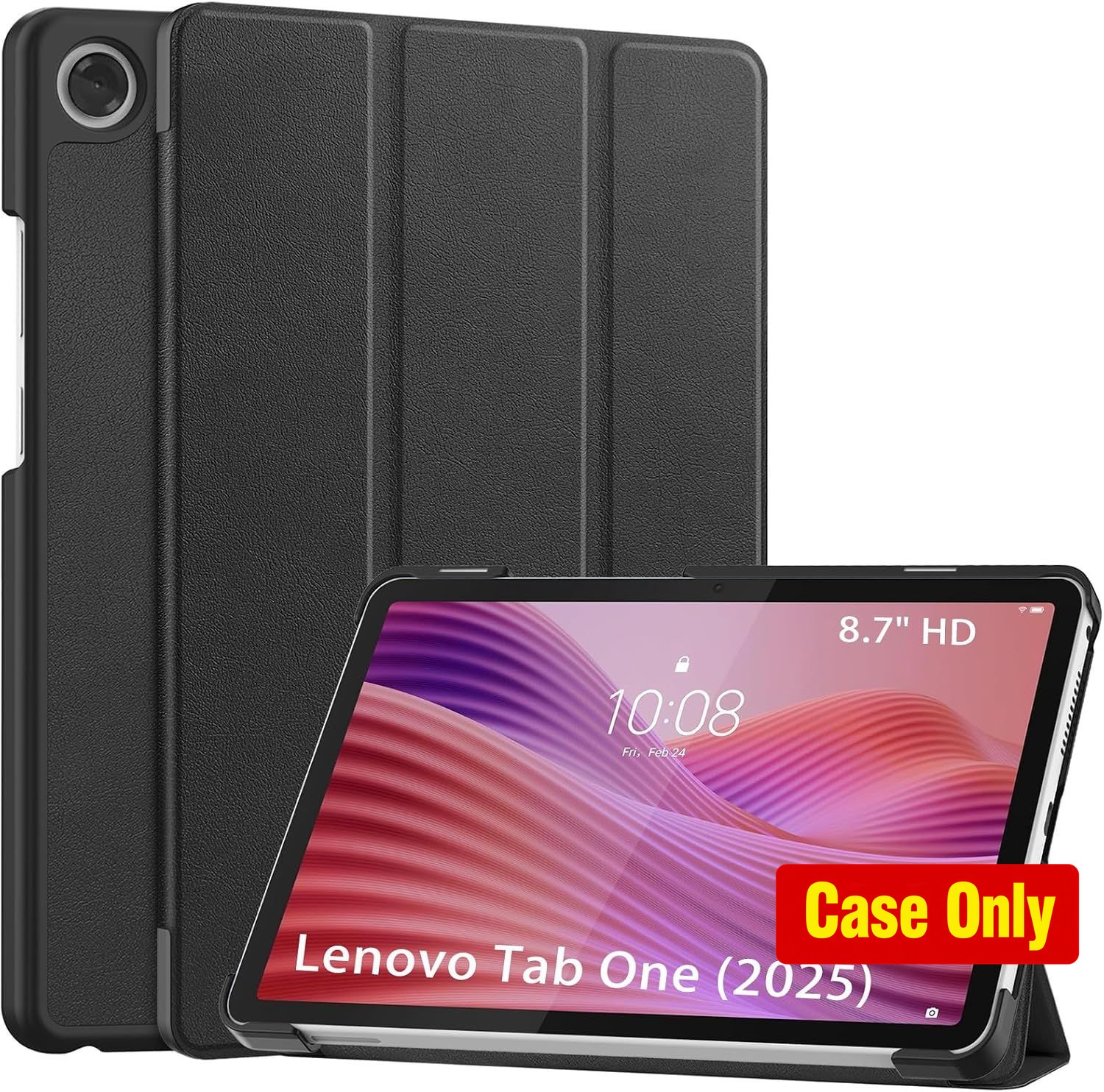 Slim Light Trifold Stand Case for Lenovo Tab One/K9 8.7 Inch 2025 - Black Folio