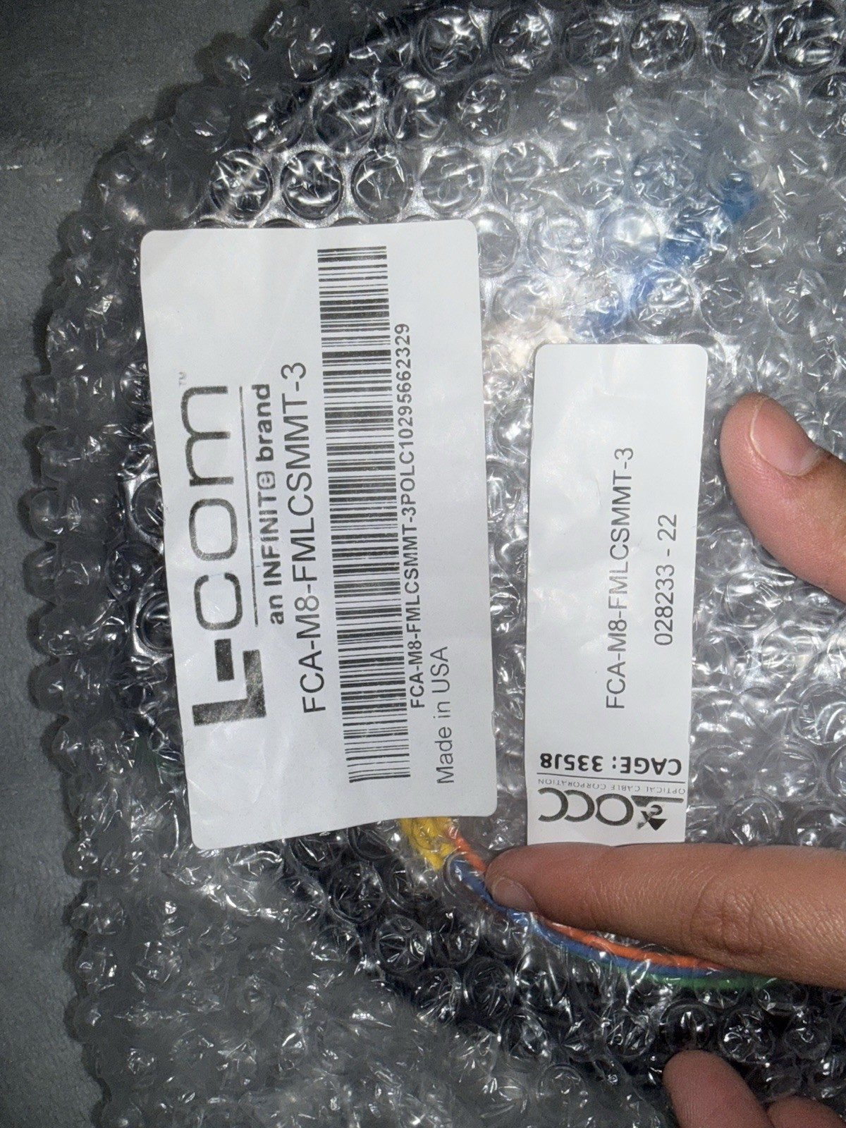 L-com OCC CAGE 335J8 Fiber Optic Cable FCA-M8-FMLCSMMT-3 Single-mode LC 3M New