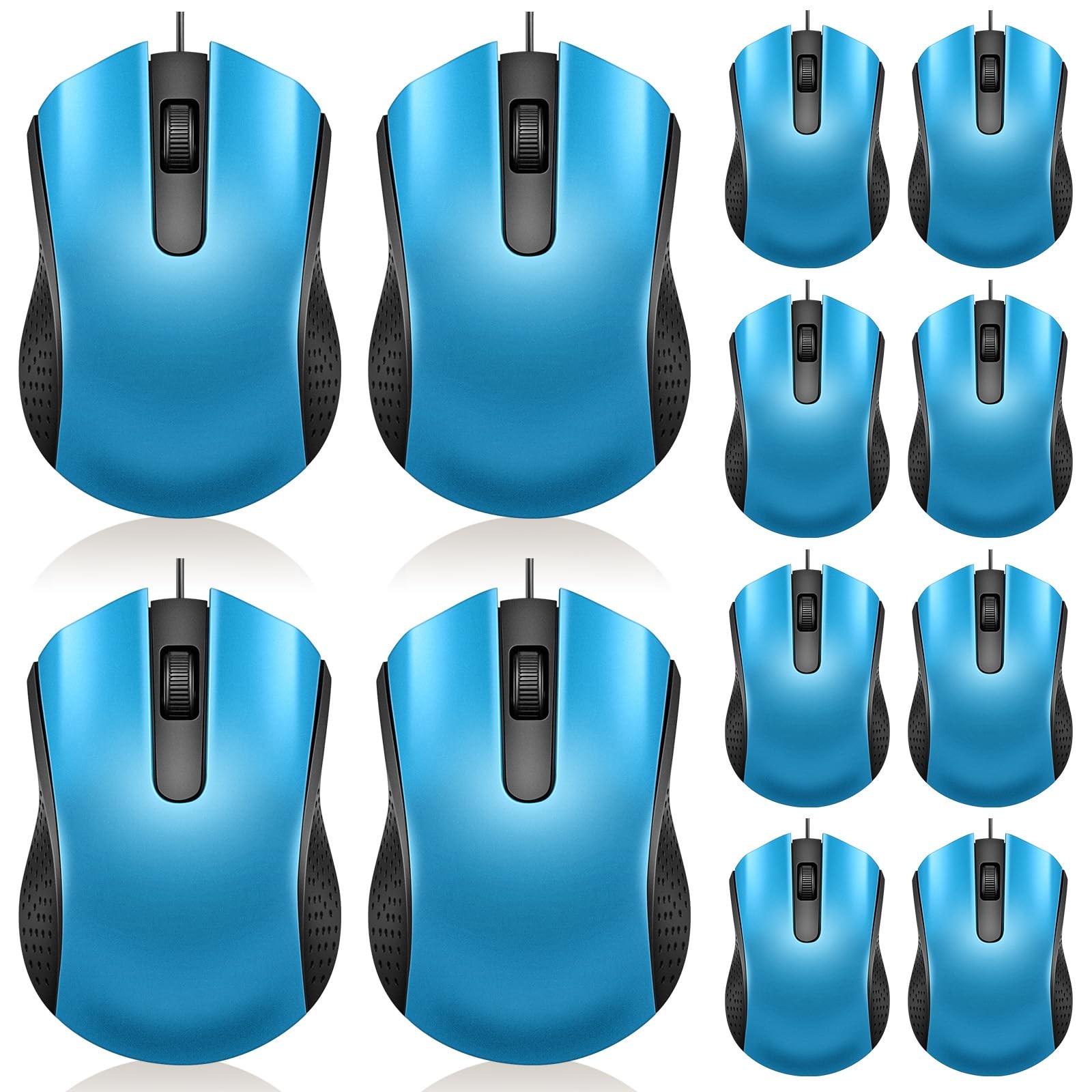 12 PCS Light Blue Wired Computer Mouse Bulk USB Ergonomic Mice PC