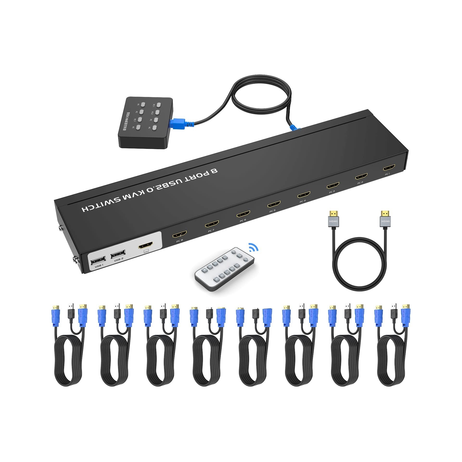KVM Switch HDMI 8 Port, Yinker 4K@30Hz USB HDMI Rack KVM Console 8 in 1 Out w...