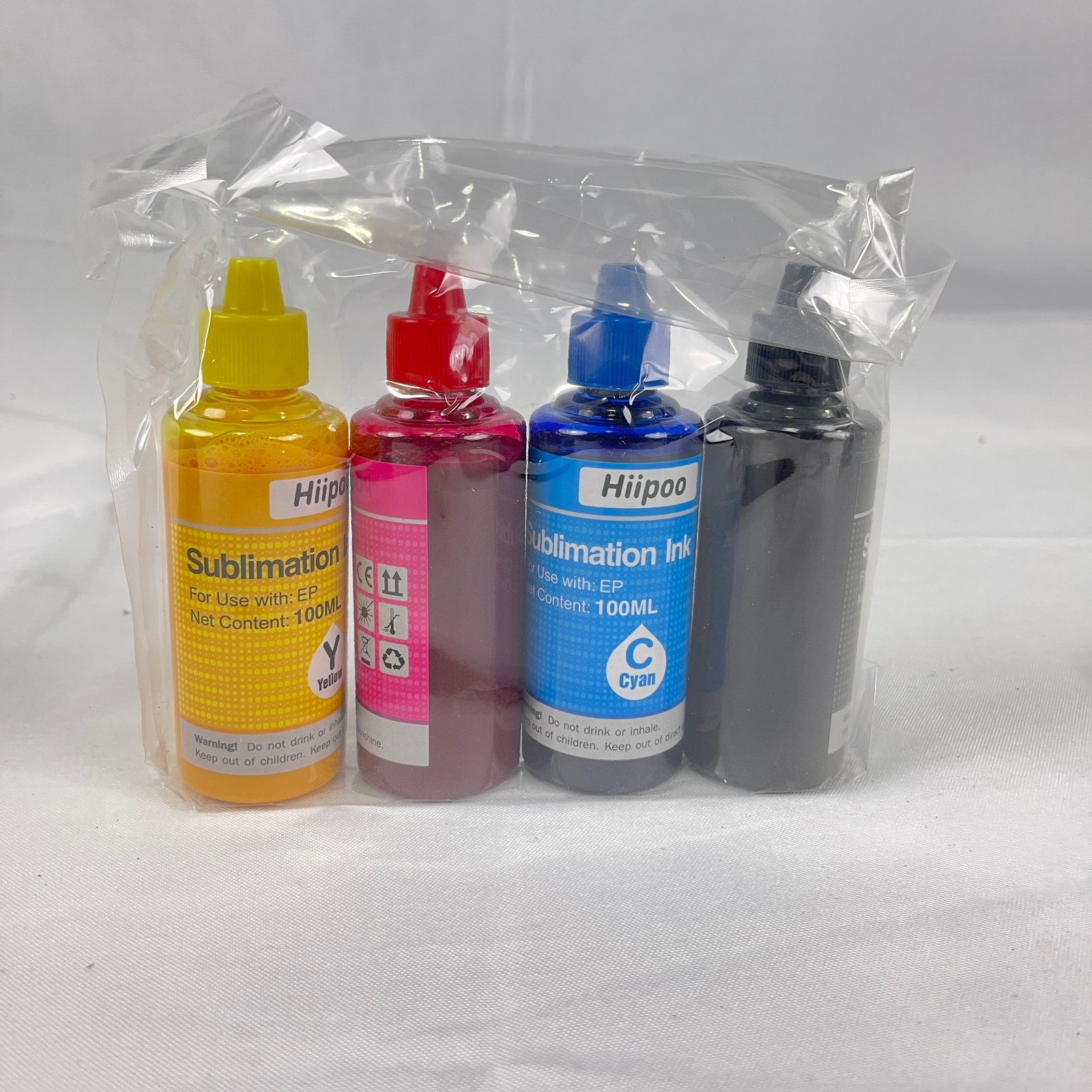 Hiipoo Sublimation Ink Refill Kit 4x100ML CMYK for Epson Printers Vivid Color