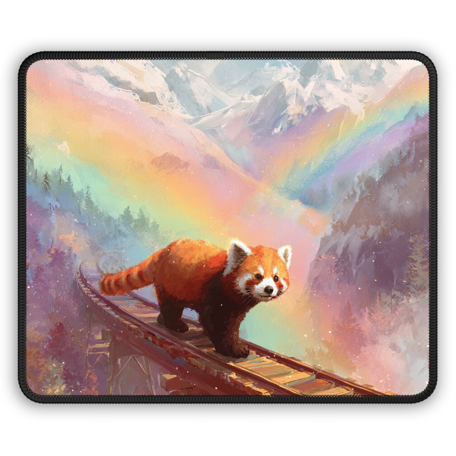 Rainbow Mountains Red Panda Gaming Mouse Pad | Cute Animal Desk Mat