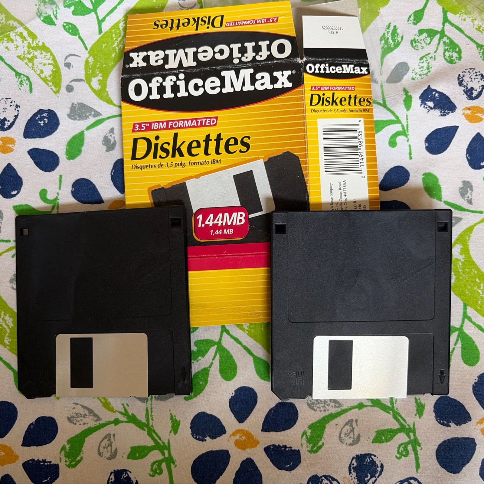 Two Floppy Diskette 1.44 MB - Office Max Brand. 3.5” IBM Formatted. New