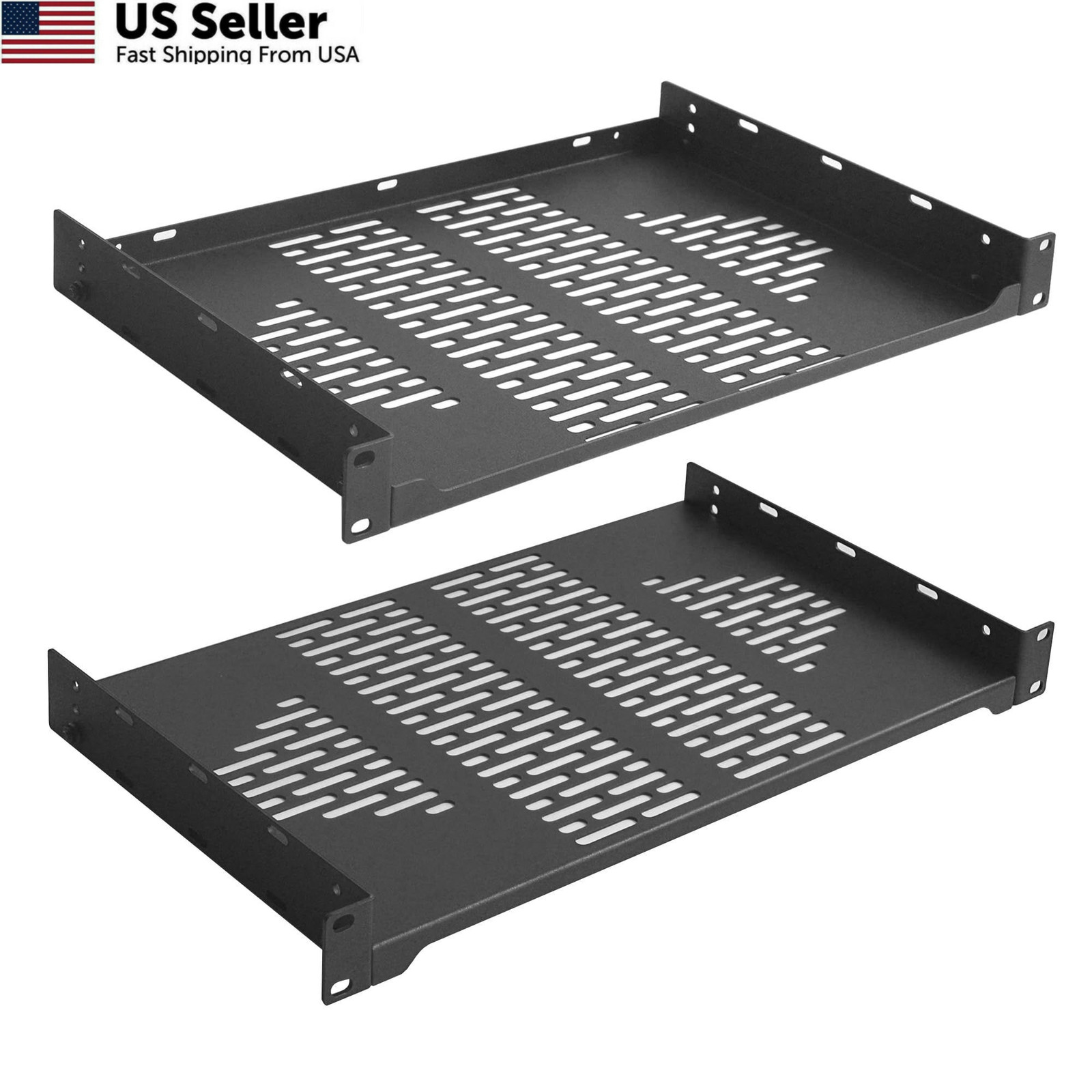 RIVECO 2-Pack 10" 1U Vented Rack Shelf for 19" Server IT Sound 10", black