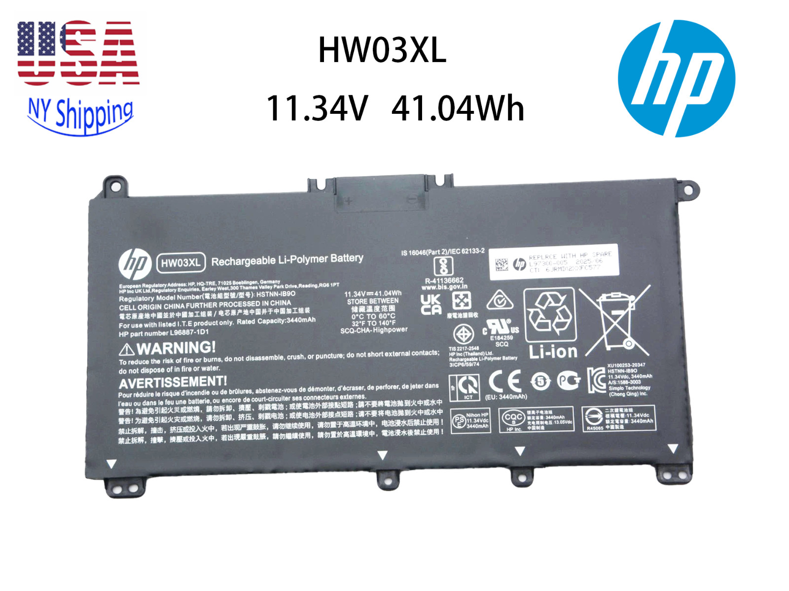 Genuine OEM 41.04W HW03XL Battery For HP Pavilion 15-EG0001NE EG0003CA 15Z-EH100