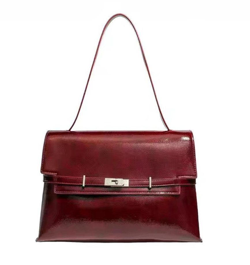 Burgundy vegan Leather Shoulder Bag Handbag | Glossy