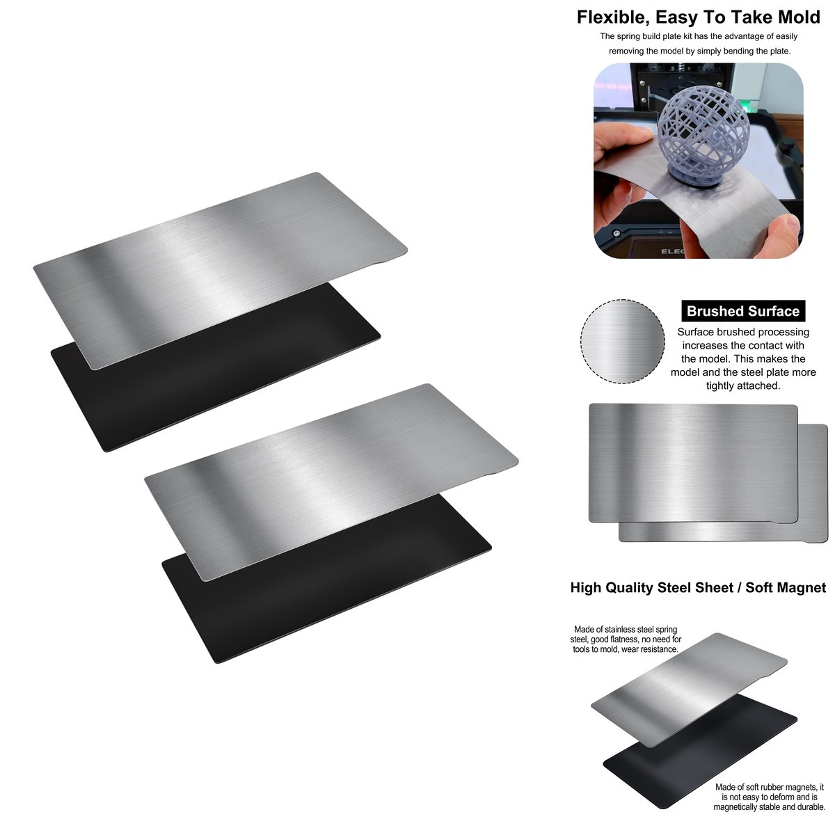 HIKUDIY 2 PCS Resin 3D Printer Flex Build Plate, Spring Steel Flexible Plate