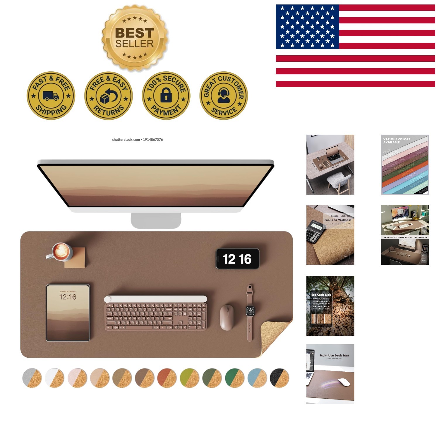 Double-Sided Eco-Friendly Desk Pad 31.5"x15.7" - Stylish Leather & Cork Blotter