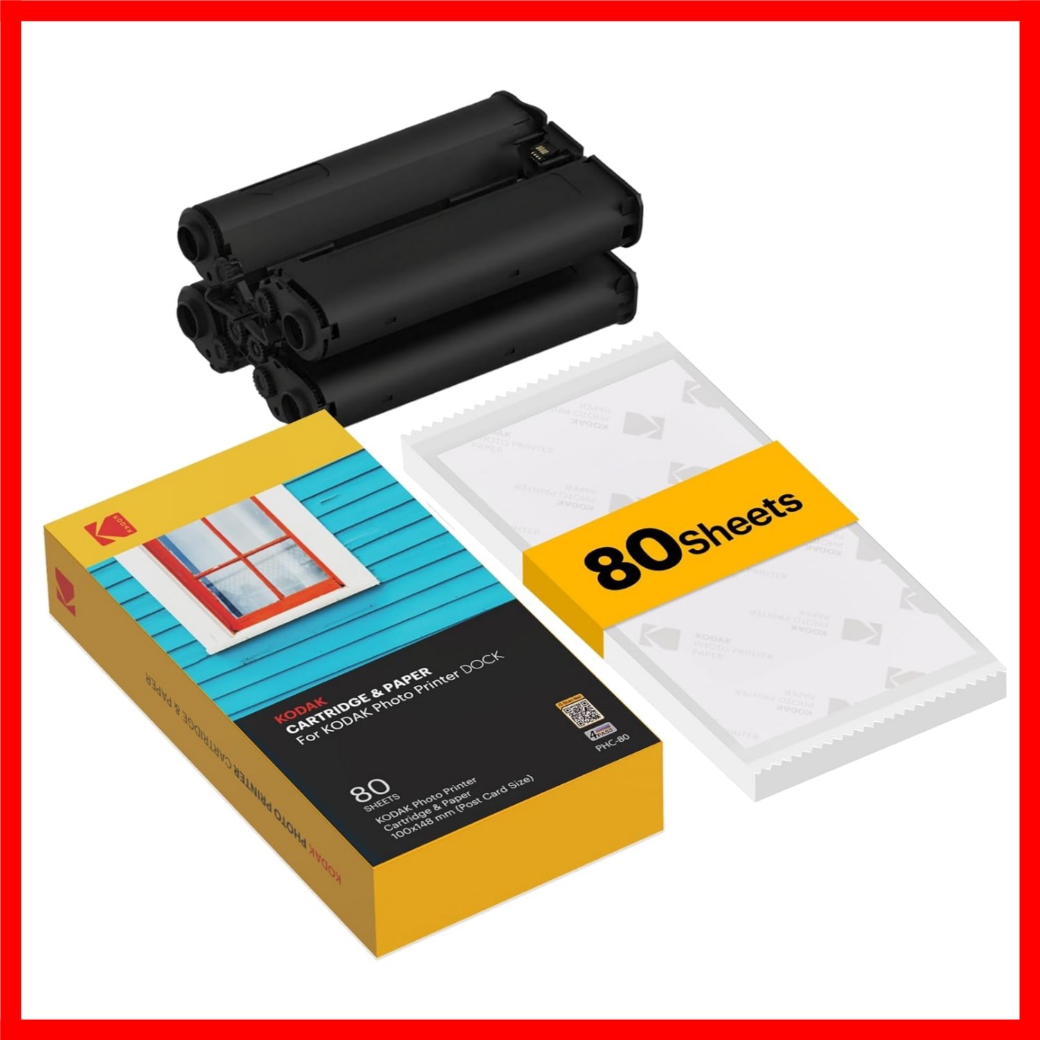 80-Pack Kodak Dock Photo Cartridge Refill: Quality Ink & Glossy Paper Included