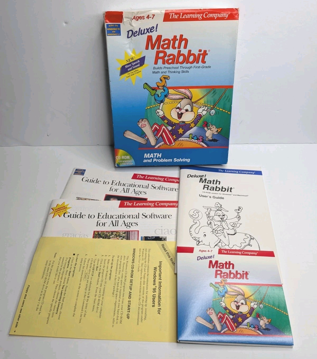 Vtg Deluxe Math Rabbit The Learning Company PC CD-ROM Win Mac Big Box Rare 