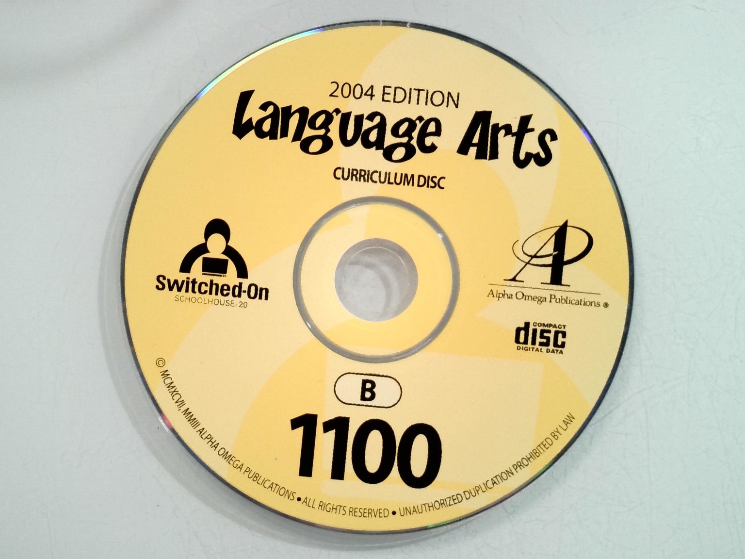 Alpha Omega Switched-On Schoolhouse Language Arts B 1100 Curriculum Disc 2004