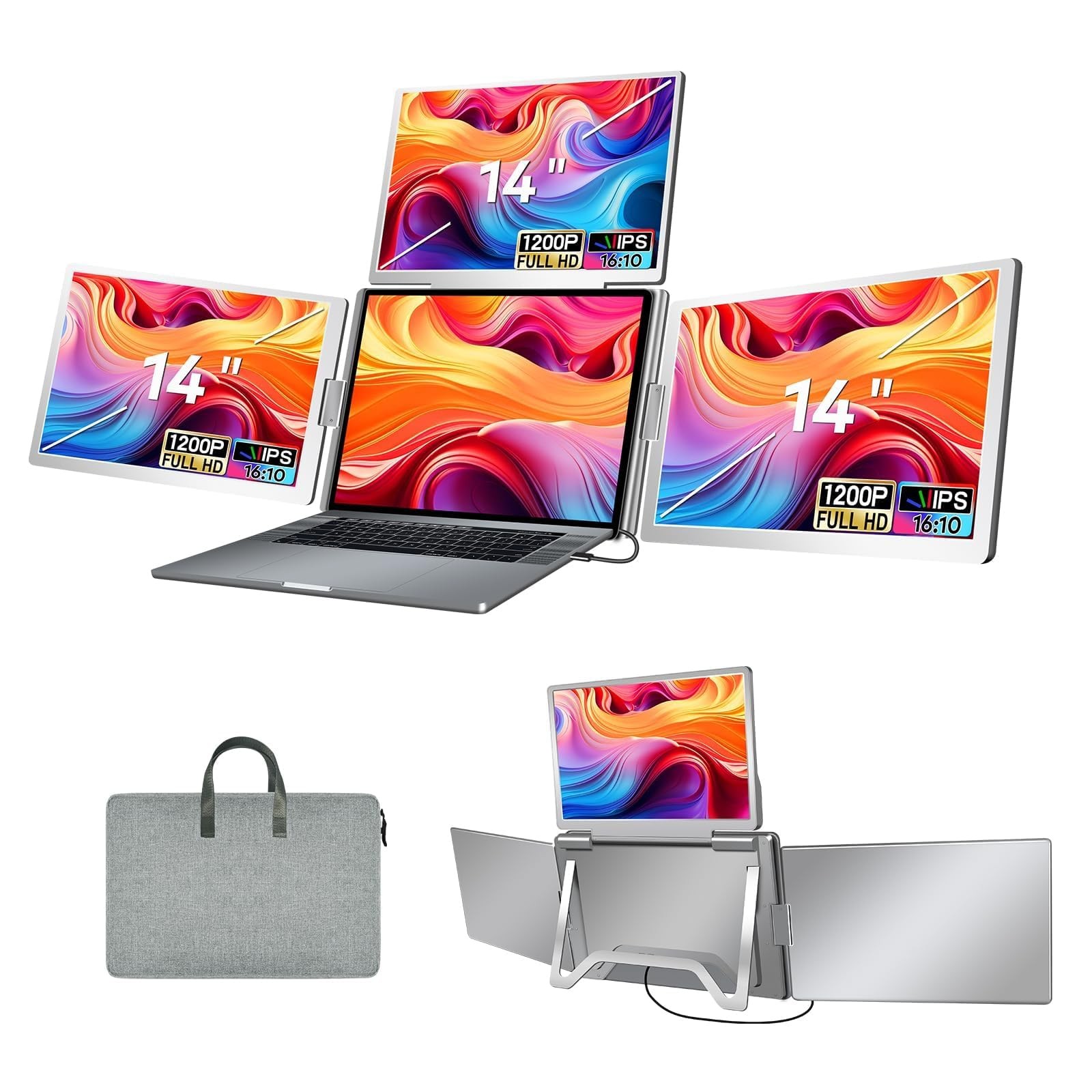 FQQ 14" Laptop Screen Extender, Triple Screen Laptop Monitor Extender