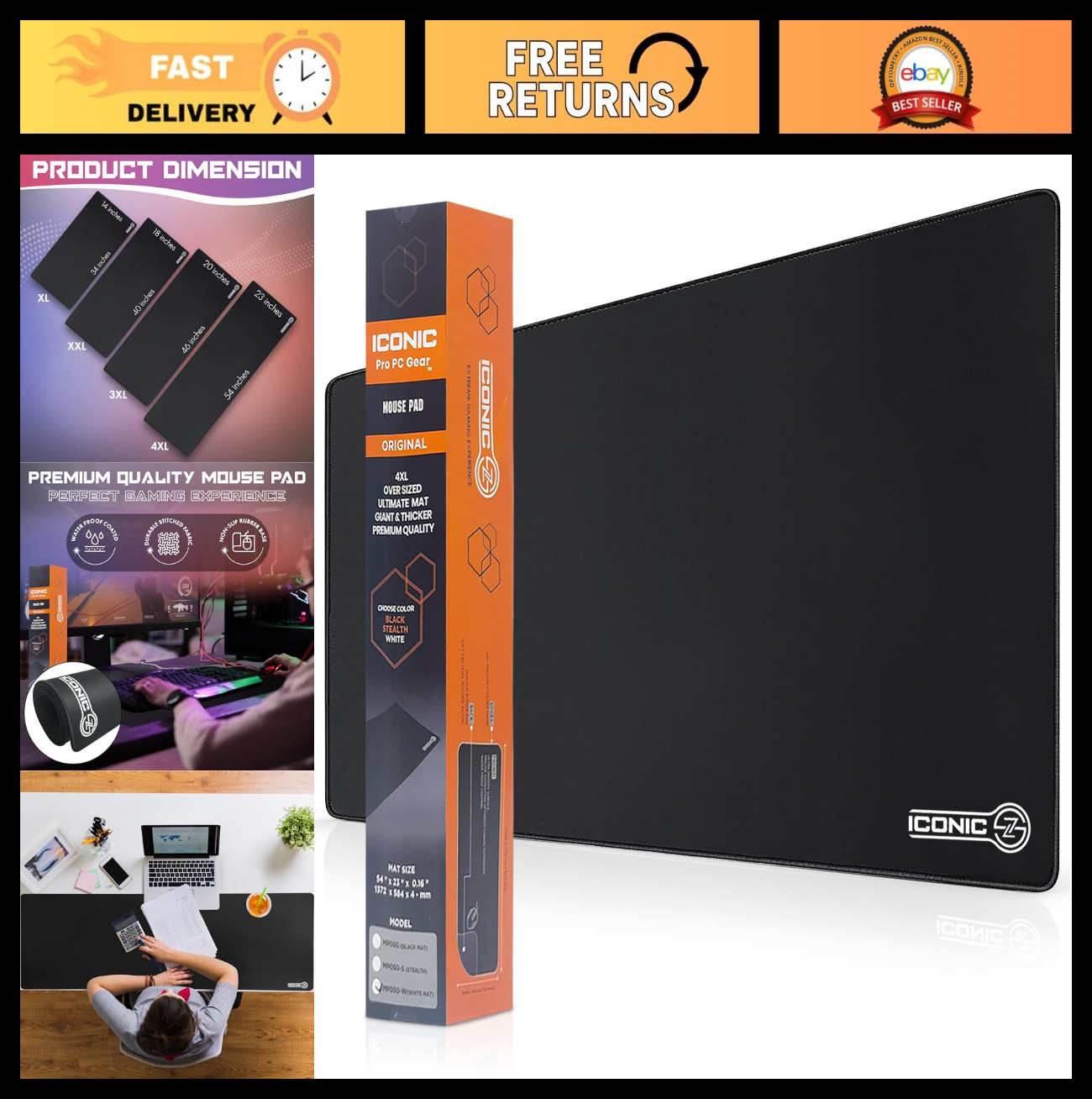 4XL Oversized Gaming Desk Mat 54"x23" - Thick 4mm, Waterproof, Non-Slip Base