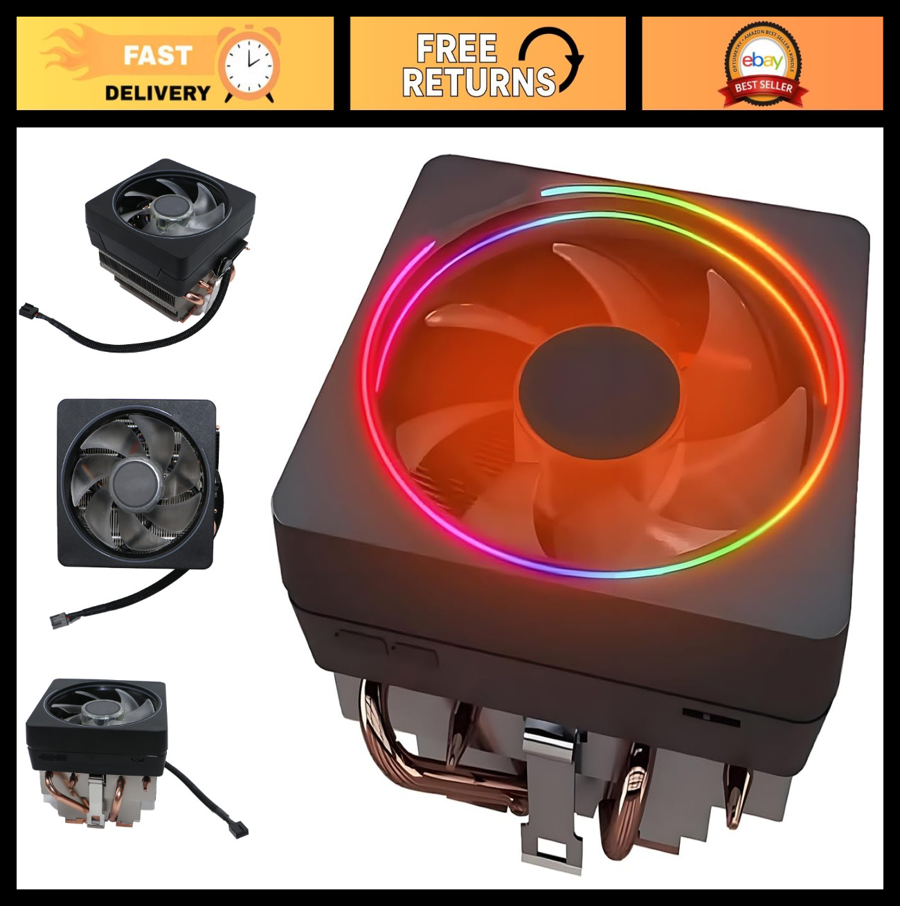 High-Performance CPU Cooler with RGB Prism Fan, 95mm, 4-Pin PWM, AMD AM5/AM4/AM3