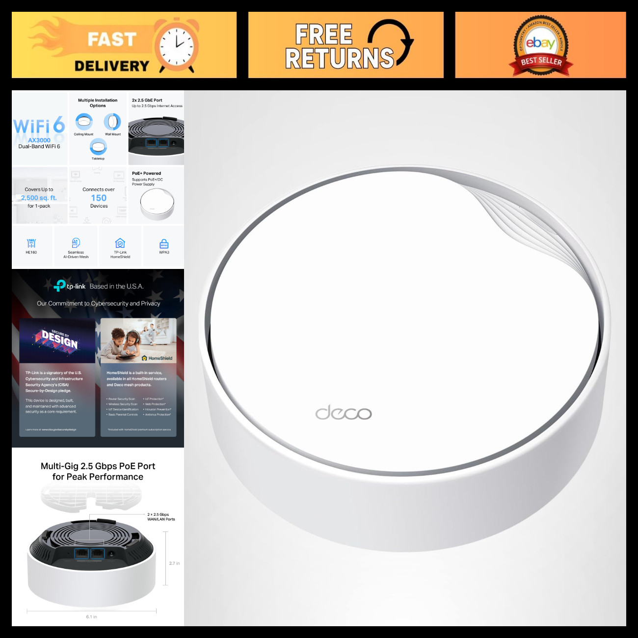 WiFi 6 Mesh System - AX3000 PoE Ceiling/Wall-Mountable, Access Point & Range Ext
