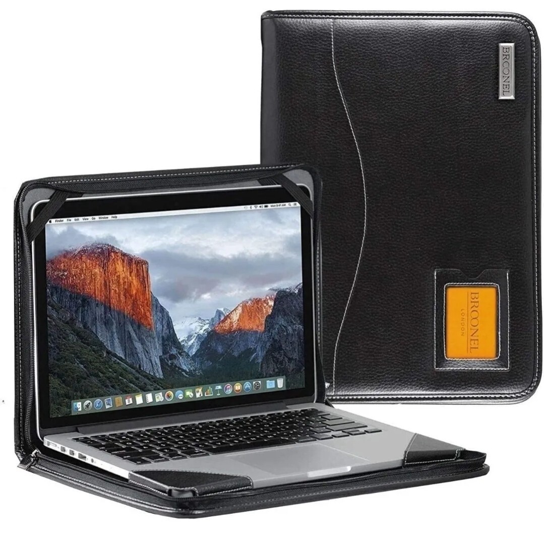 Broonel Contour Series Black Leather Heavy Duty Zipped Case Laptop 15" NEW