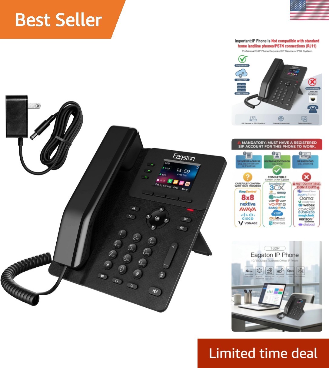 Versatile VoIP Phone with 2.4'' Display, 4 SIP Lines & Advanced Audio Quality