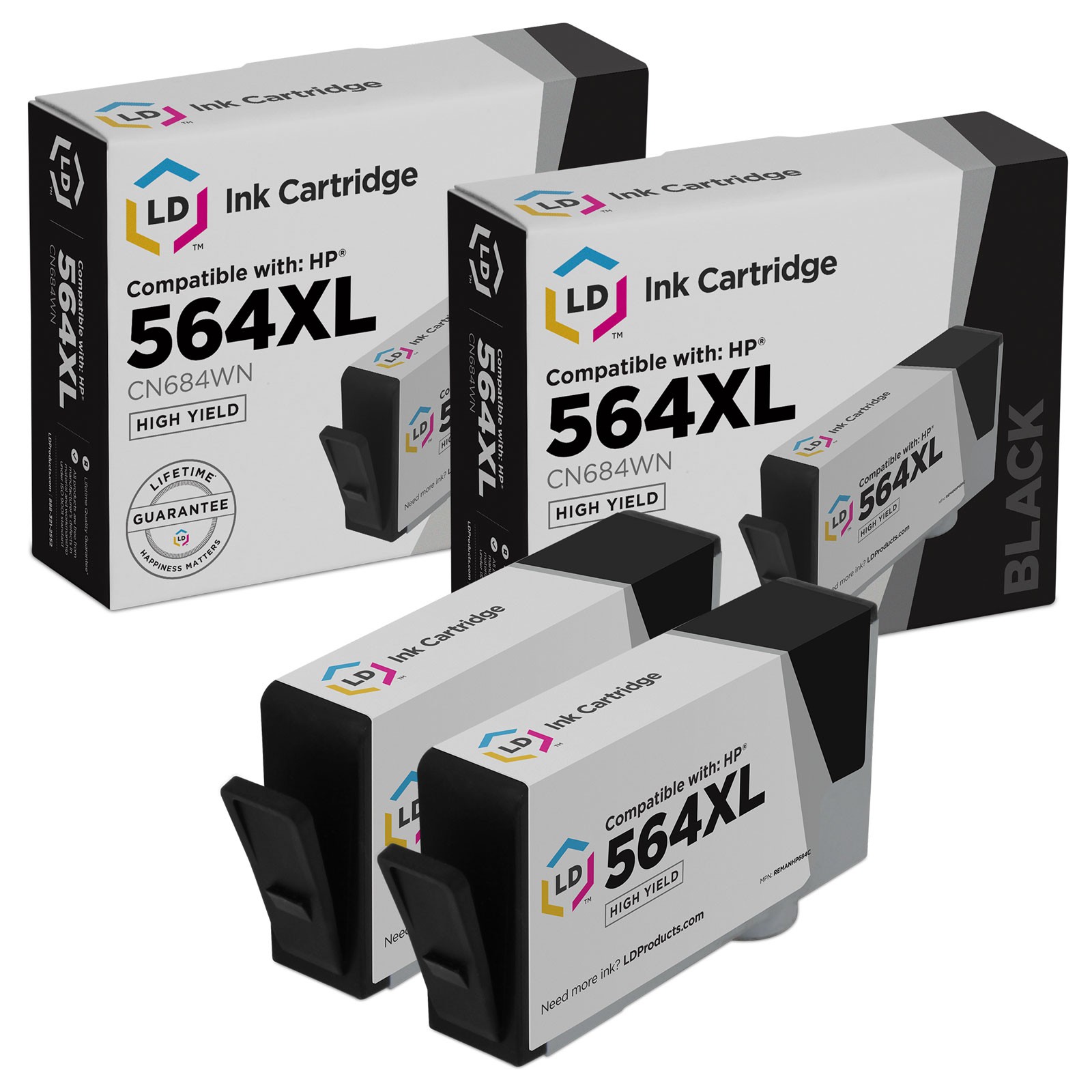 LD Compatible 564XL CB684WN HY Black Ink Cartidge Set of 2 for HP 7510 B109 7520