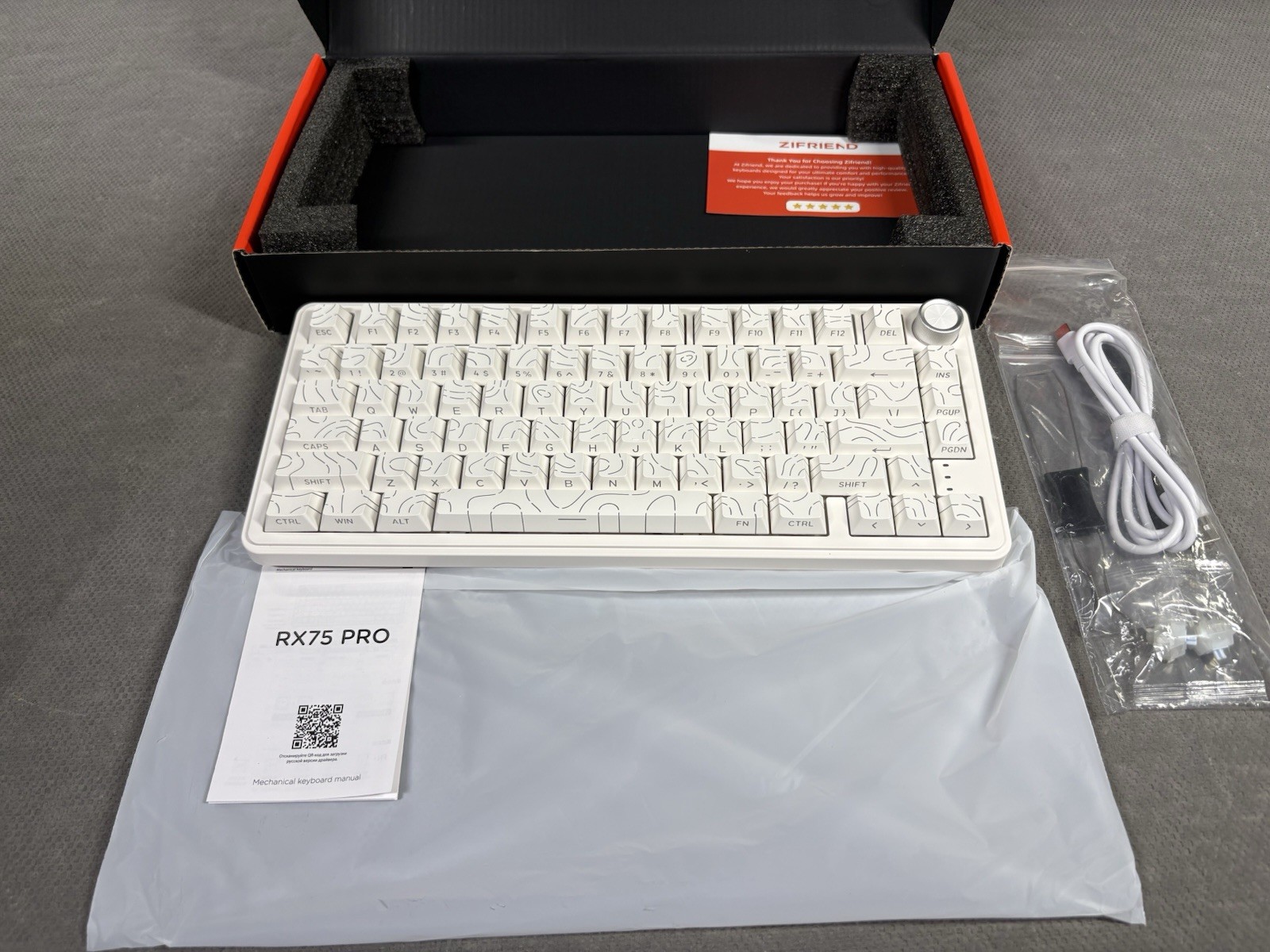ZIFRIEND RX75 PRO Mechanical Wired Illuminated Keyboard White English QWERTY