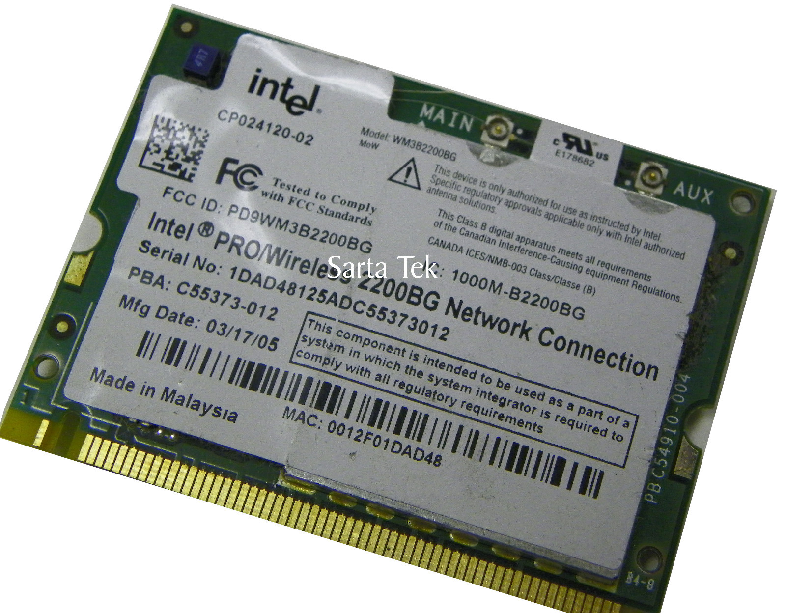 Intel PRO/Wireless 2200BG Network Connection Mini PCI Wireless WM3B2200BG