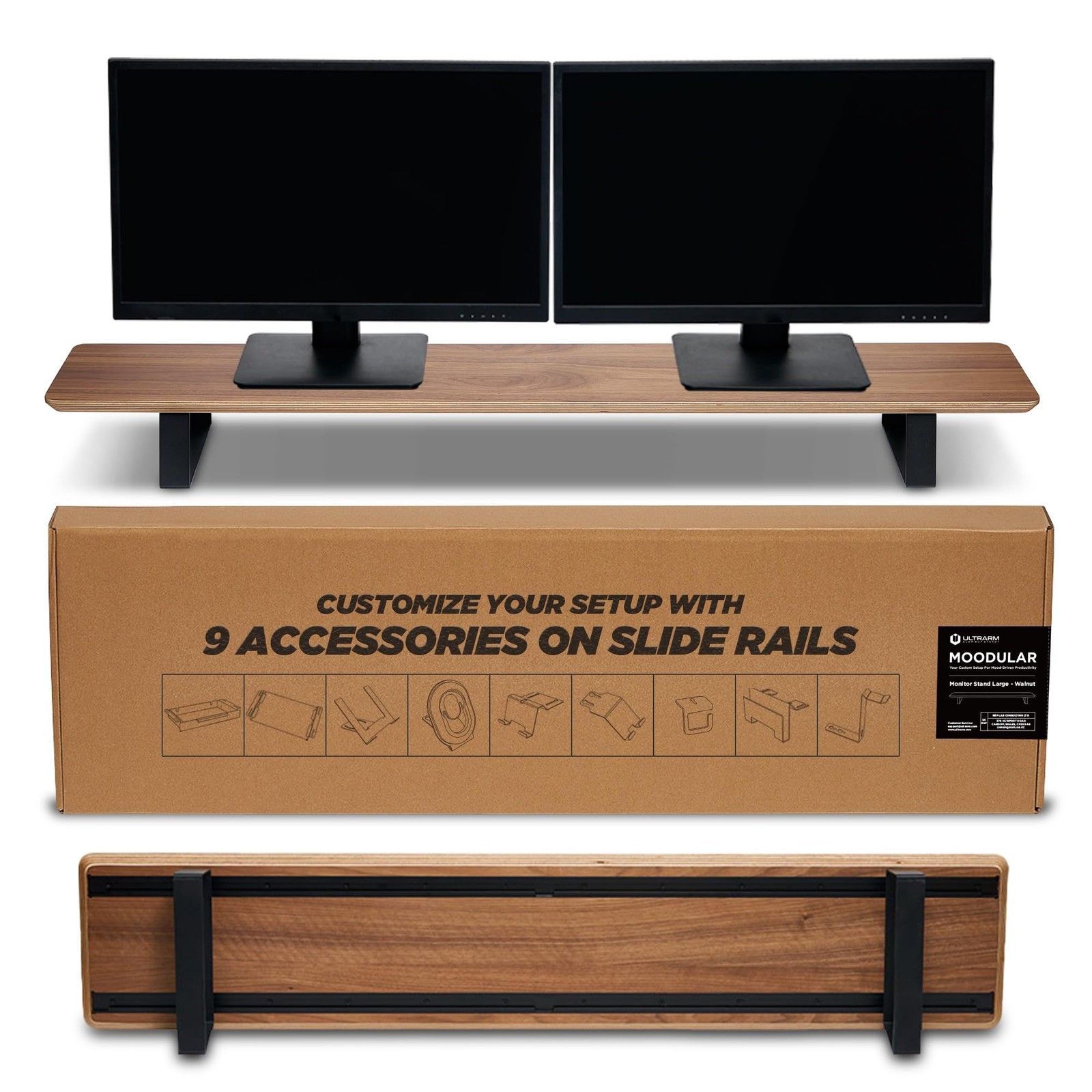 Moodular Wooden Monitor Stand Desk Organizer, Large 45.6" Walnut