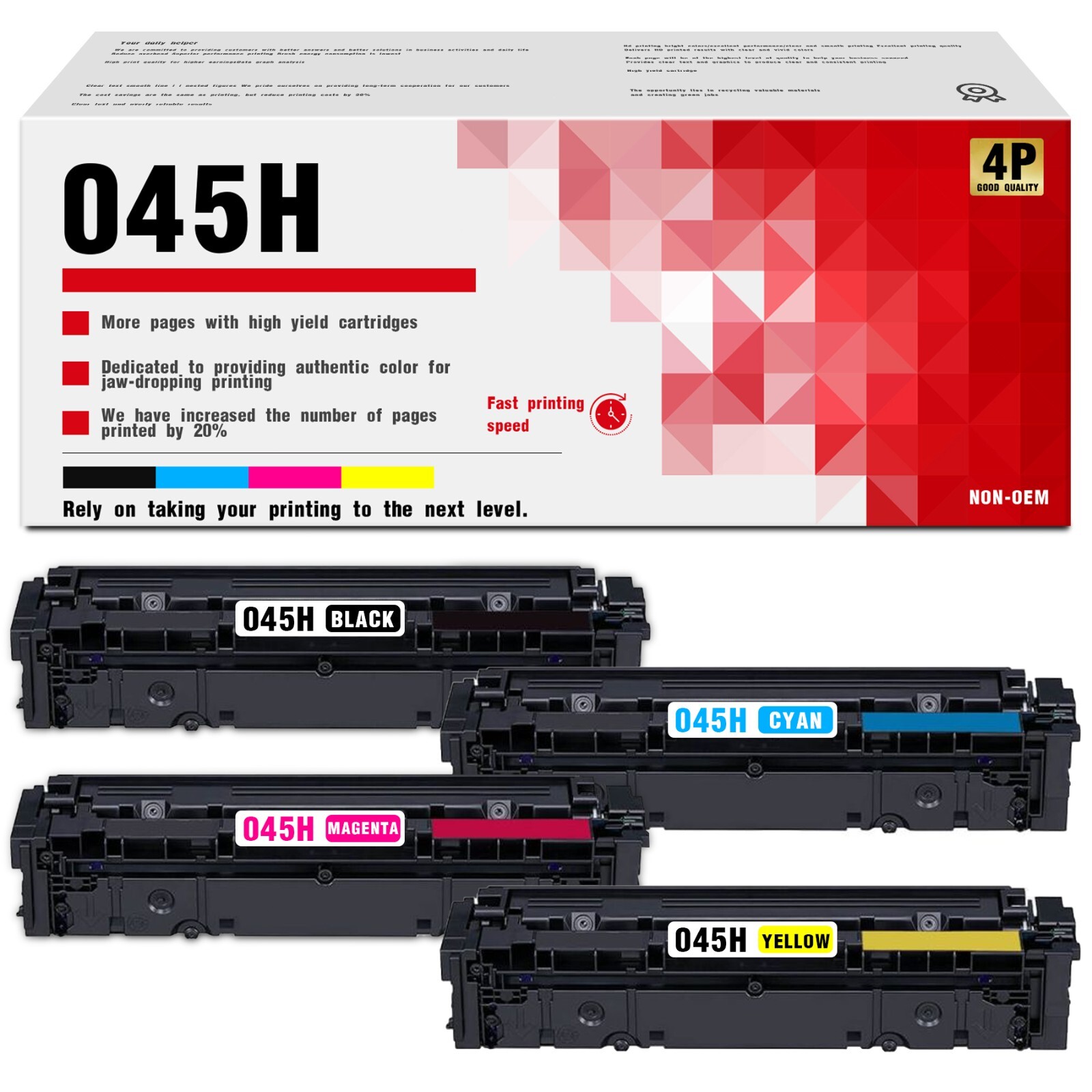 Compatible 045 045H Toner Cartridge for Canon LBP612Cnz MF632Cdw (4-Pack)