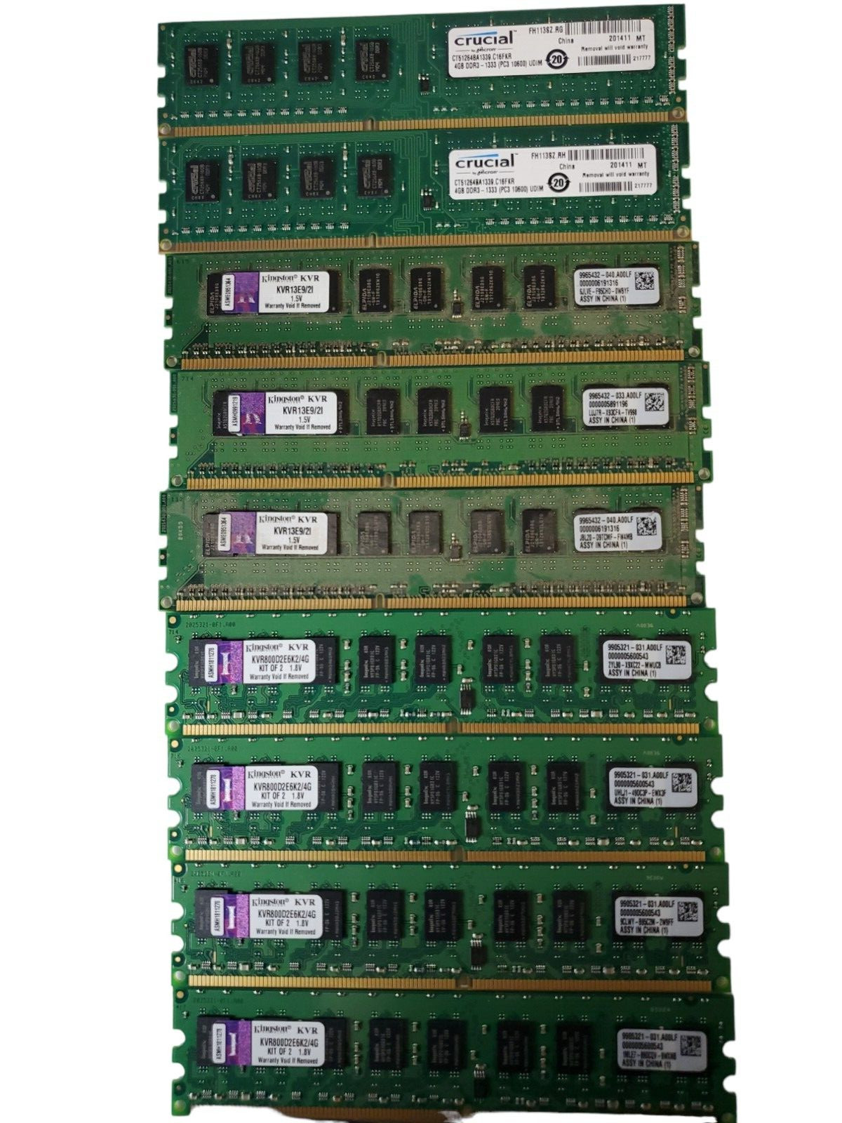 LOT(9) MAJOR BRAND 2GB+4GB RAM W/WARRANTY