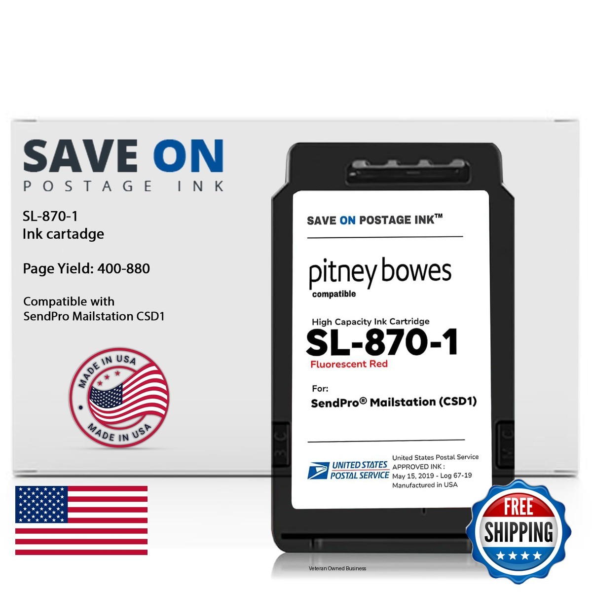 SL-870-1 Red Ink Cartridge for Pitney Bowes SendPro Mailstation CSD1 Postage