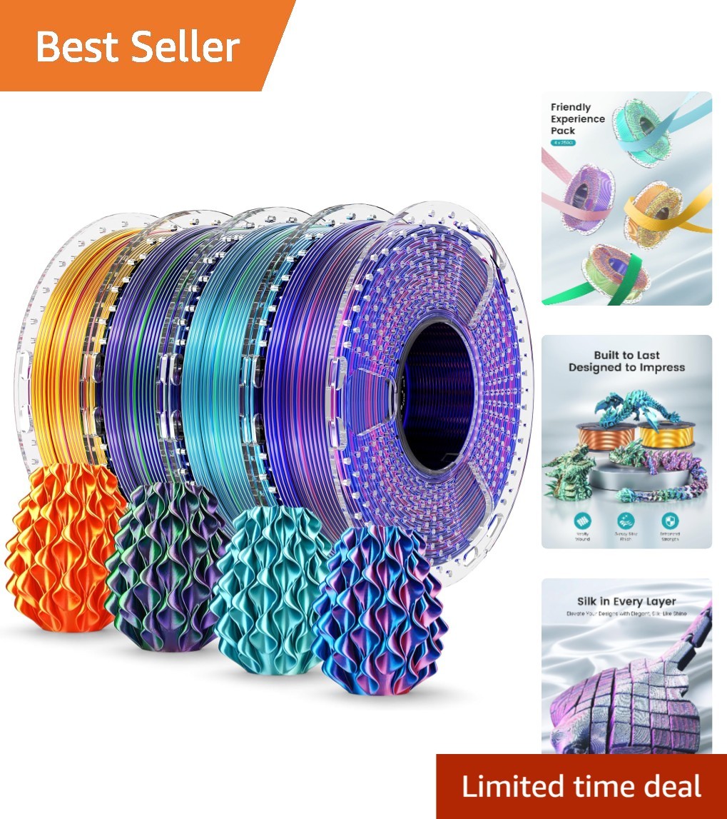 SUNLU Silk PLA+ Filament 1.75mm Multicolor 250gx4, Silky Glossy Dual Color PL...