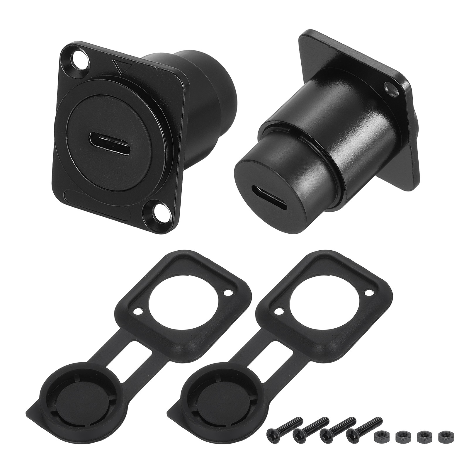 2Pcs Type C Panel Mount Coupler, D-Type USB C Pass Through 10Gbps Black