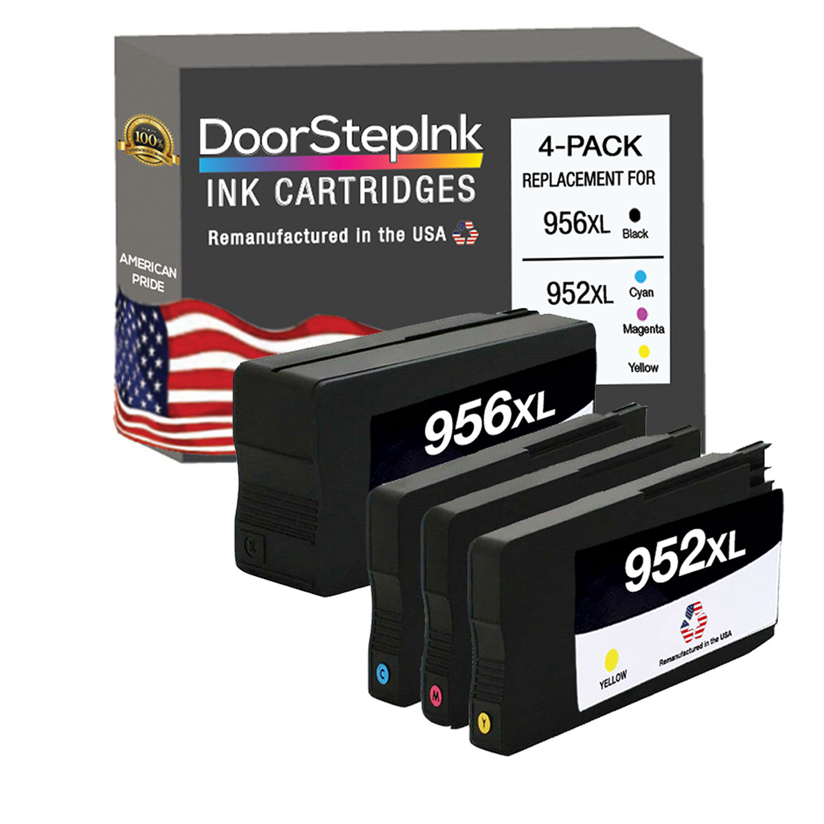 DoorStepInk Compatible Ink Cartridges For HP 956XL Black HP 952XL C,M,Y 4PK-USA