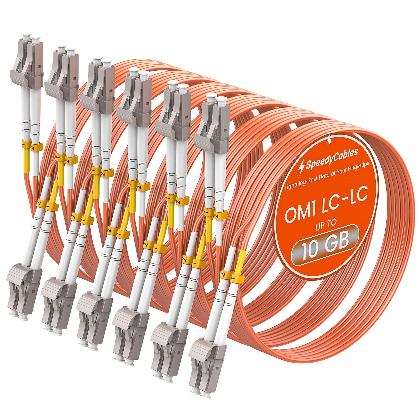 6 Pack 1M OM1 LC to LC Fiber Patch Cable 1G/10GB Multimode Duplex LSZH Orange