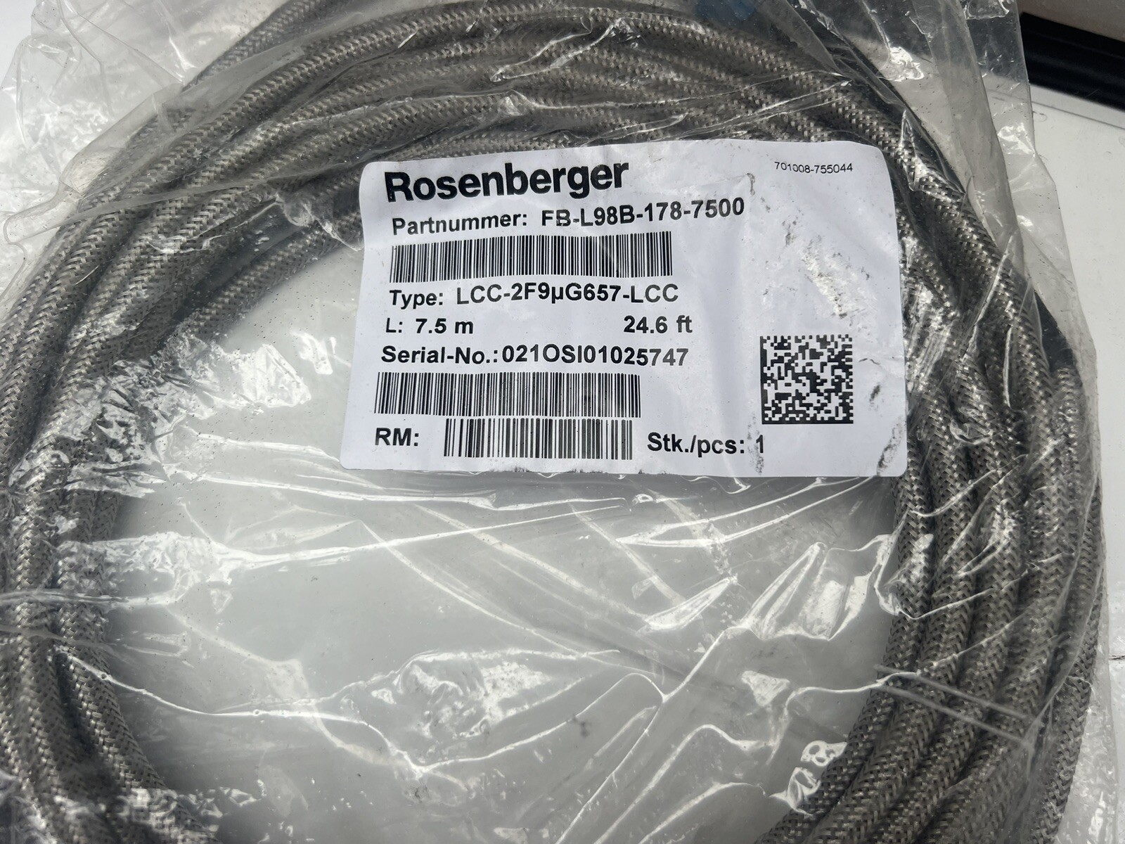 Rosenberger FB-L98B-178-7500 LC-LC SM 7.5m  With RFE Shielding.