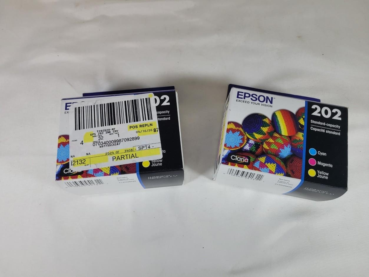 Epson 202 C13T02N520 Cyan Magenta Yellow Printer Ink Lot of 2 Boxes