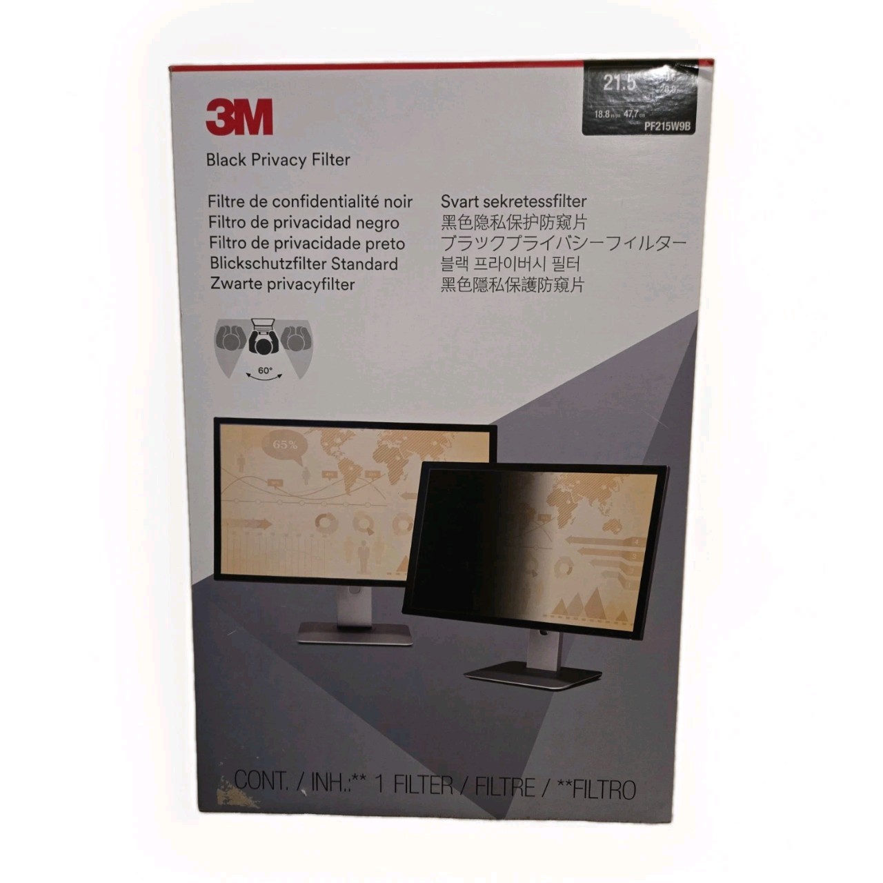 3M PF215W9B 16:9 Frameless Blackout Black Privacy Filter 21.5 in. Widescreen New