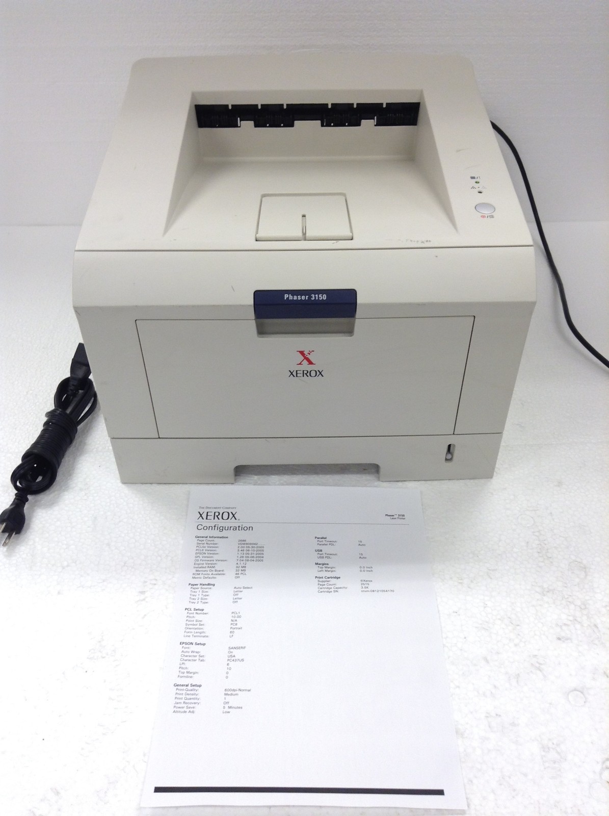 Xerox Phaser 3150 Mono Laser Printer 2,686 Pages 32MB USB Serial Toner 