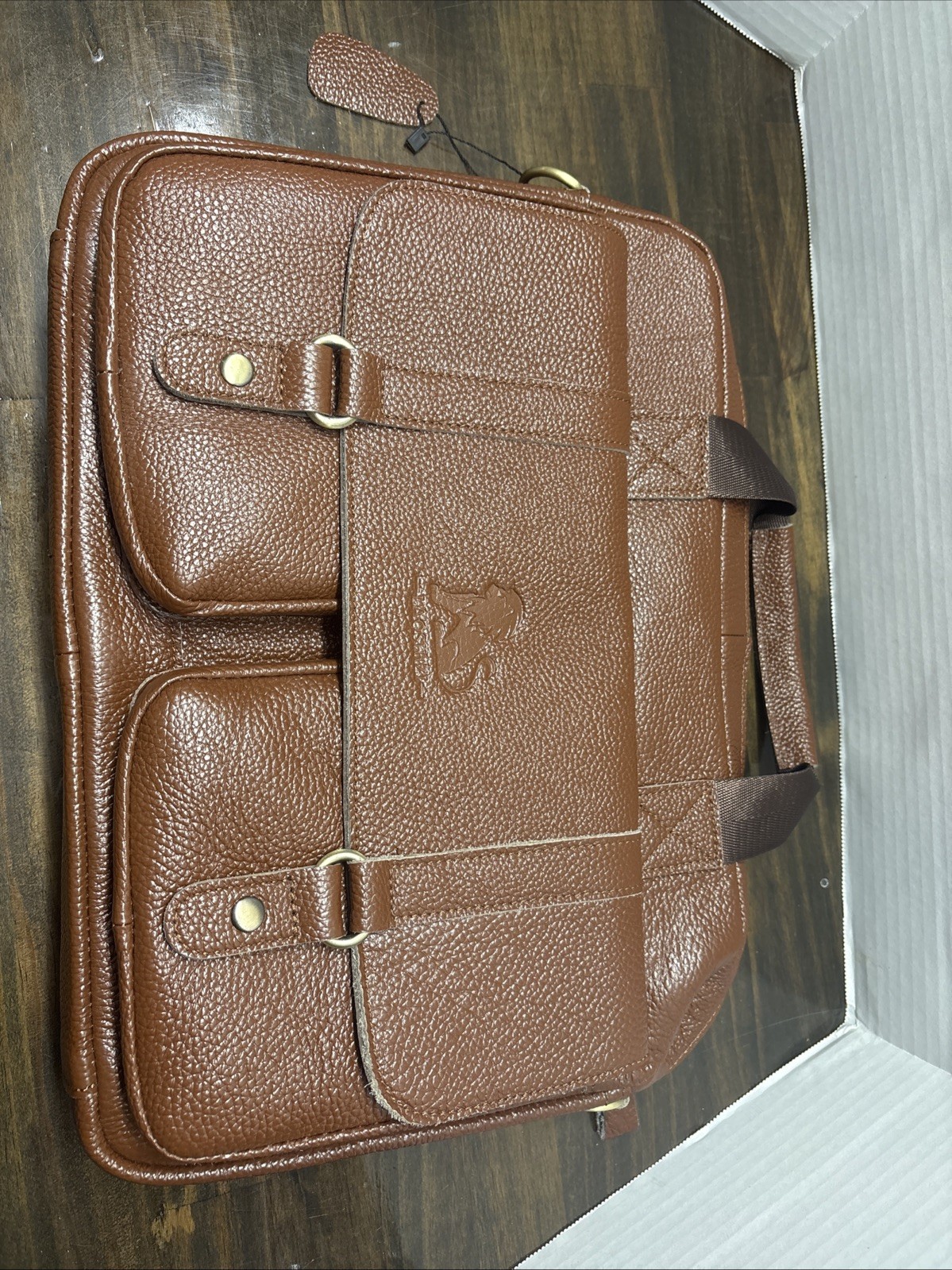 Laoshizi Brown Leather Laptop Message Bag 
